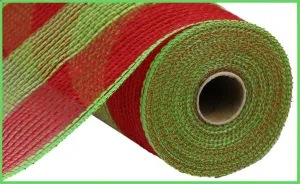 10.5" Poly Faux Jute Mesh: Wide Red/Lime Green Stripe