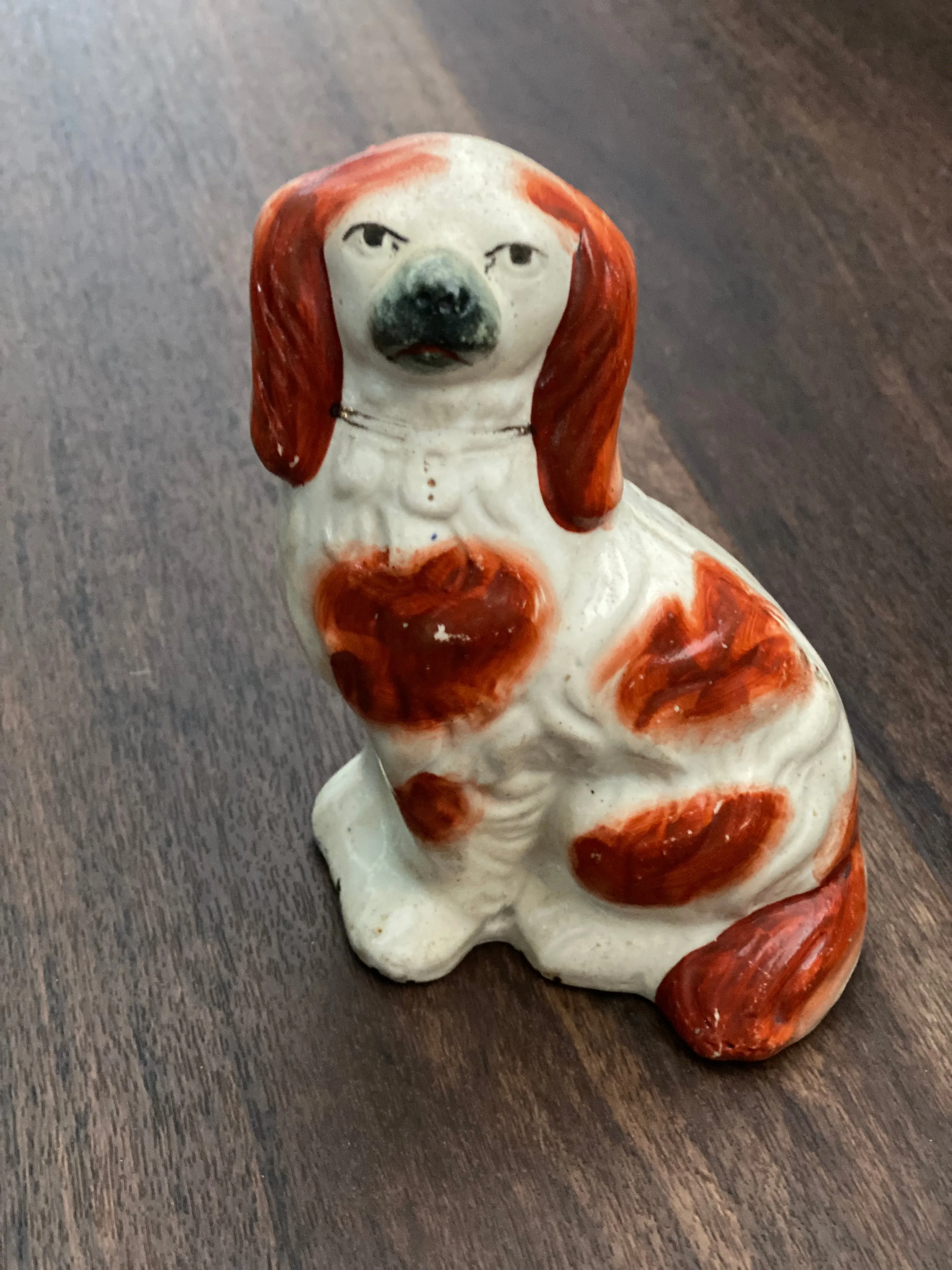 19th Century Staffordshire Dog Figurine, Rust and Cream coloring