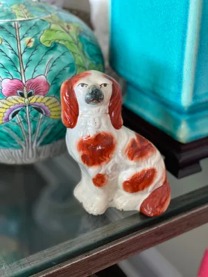 19th Century Staffordshire Dog Figurine, Rust and Cream coloring