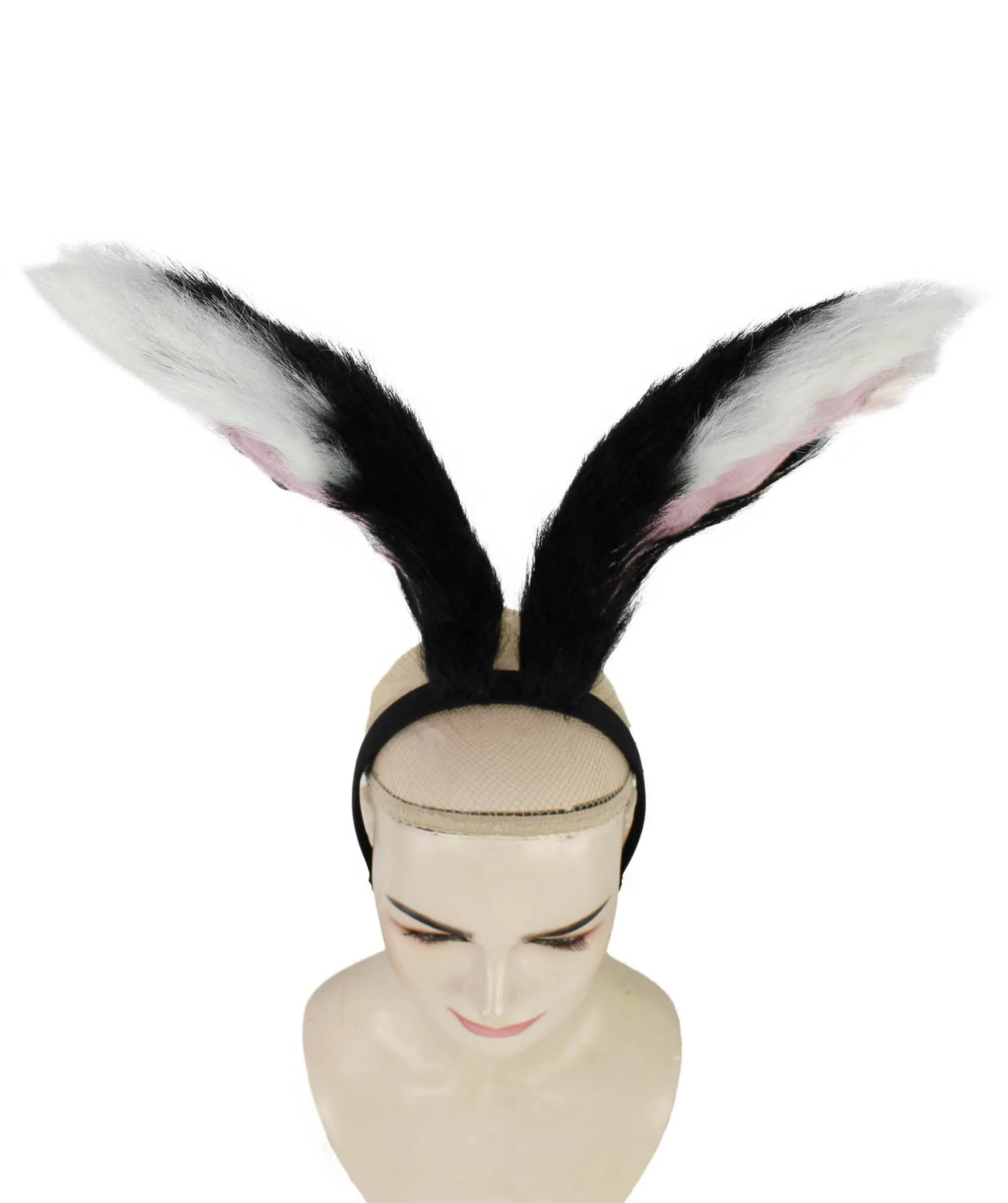 Adult Unisex Black White Pink Fur Faux Rabbit Ears, Perfect Cosplay Accessory, Non-flammable Synthetic Fibers