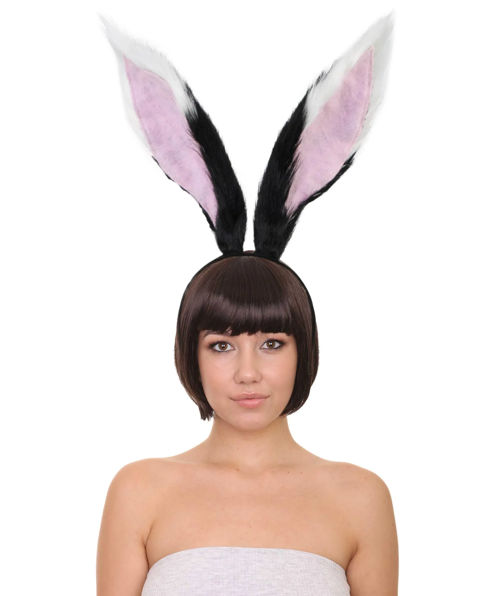 Adult Unisex Black White Pink Fur Faux Rabbit Ears, Perfect Cosplay Accessory, Non-flammable Synthetic Fibers