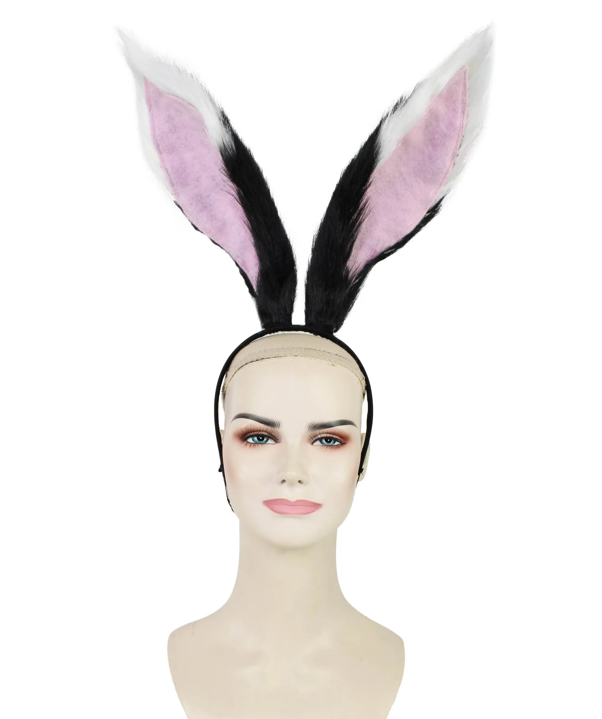 Adult Unisex Black White Pink Fur Faux Rabbit Ears, Perfect Cosplay Accessory, Non-flammable Synthetic Fibers