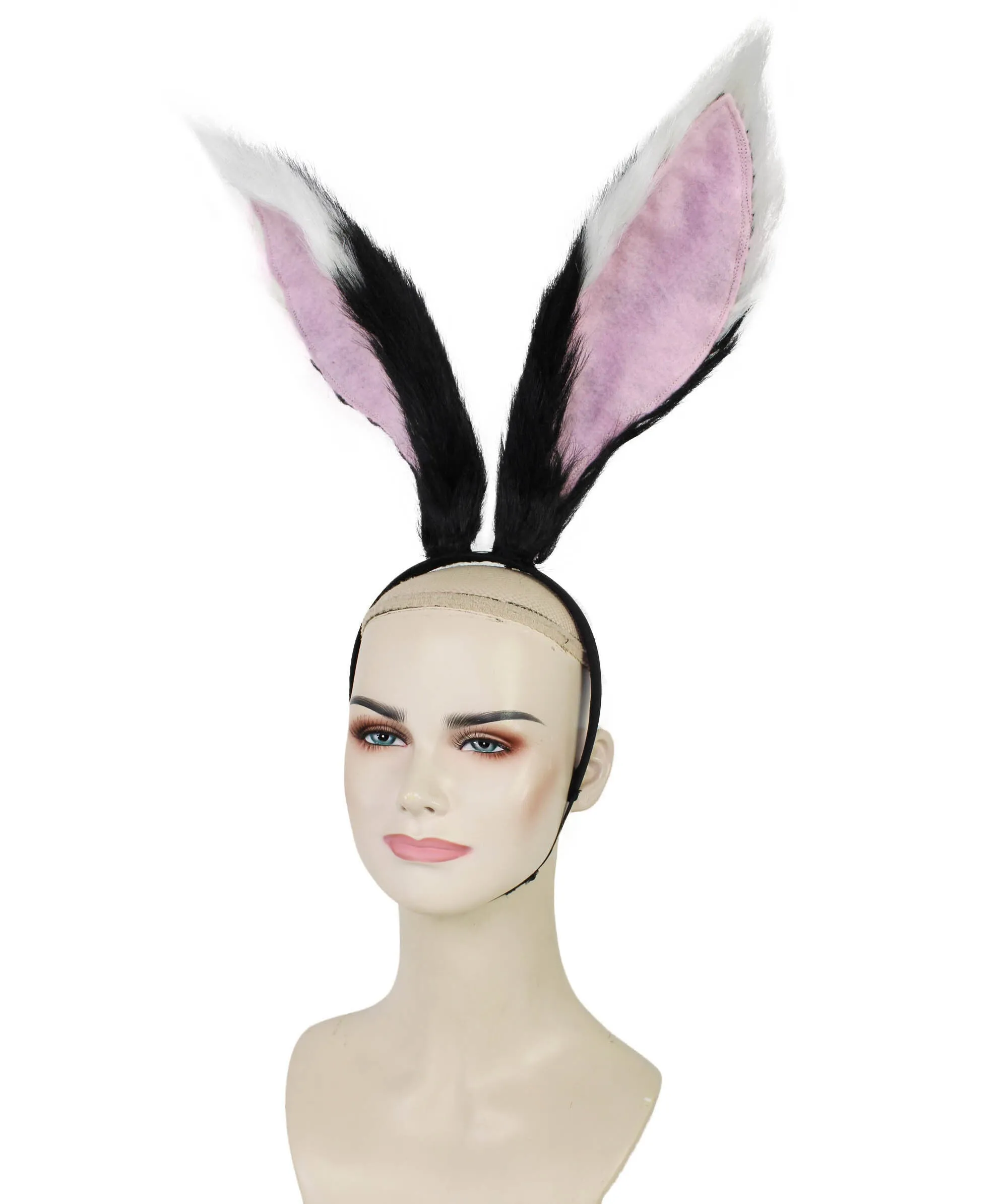 Adult Unisex Black White Pink Fur Faux Rabbit Ears, Perfect Cosplay Accessory, Non-flammable Synthetic Fibers