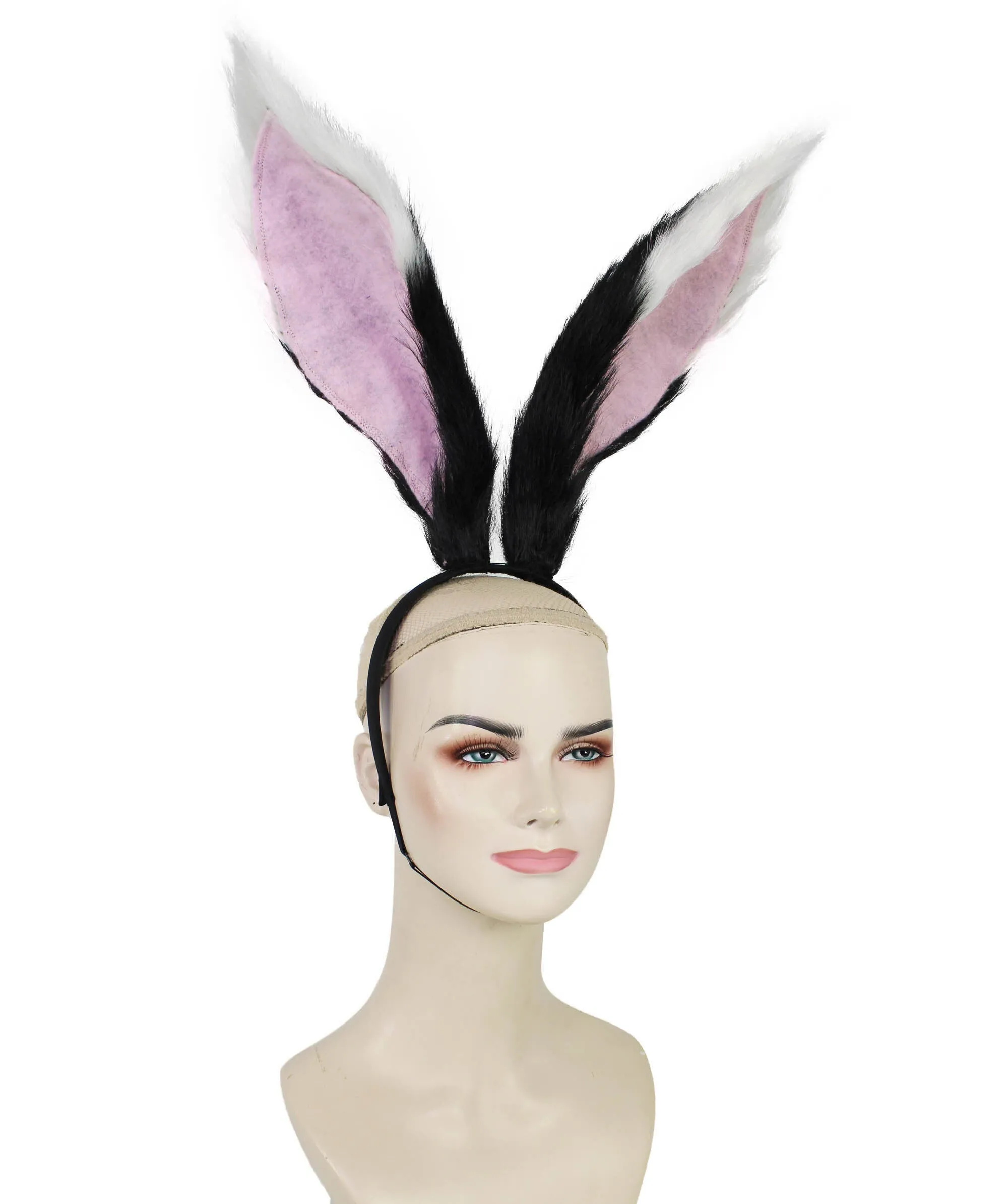 Adult Unisex Black White Pink Fur Faux Rabbit Ears, Perfect Cosplay Accessory, Non-flammable Synthetic Fibers