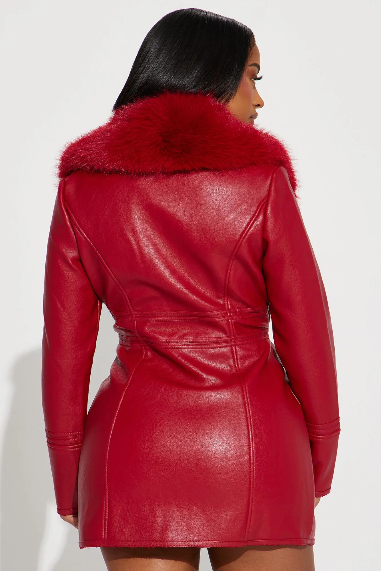 After Hour Faux Leather Coat - Red