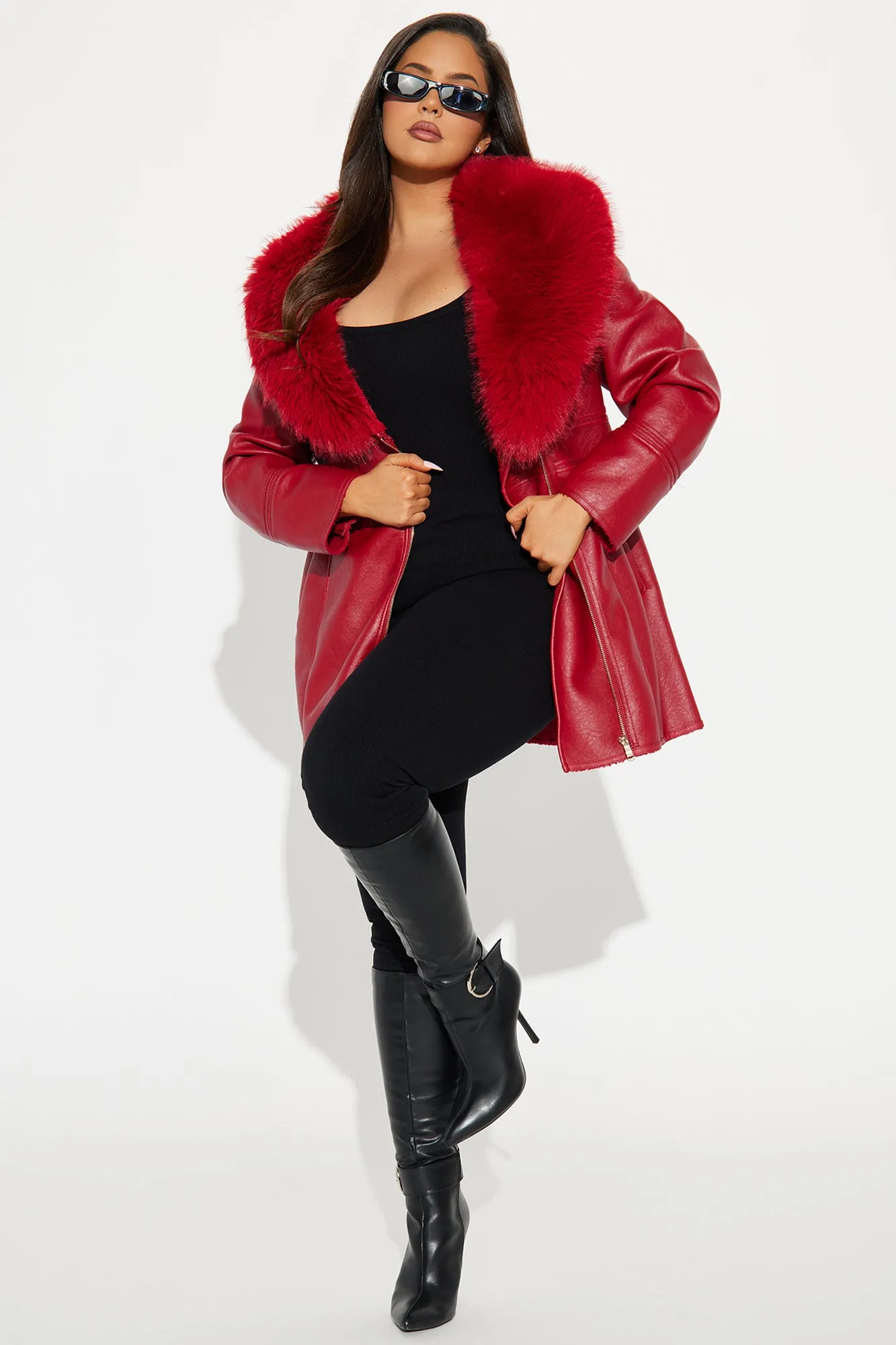 After Hour Faux Leather Coat - Red