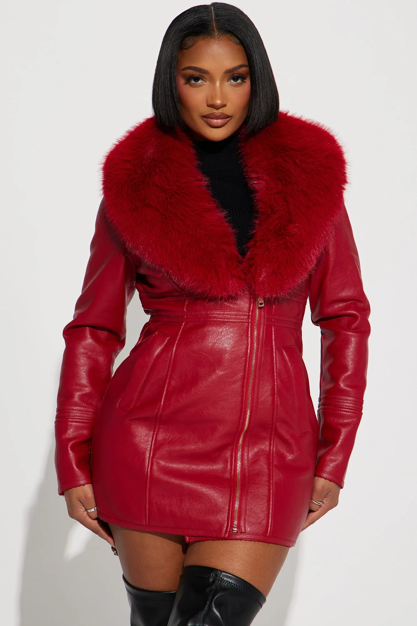 After Hour Faux Leather Coat - Red