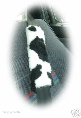 Black and white Cow print fuzzy car seatbelt pads 1 pair