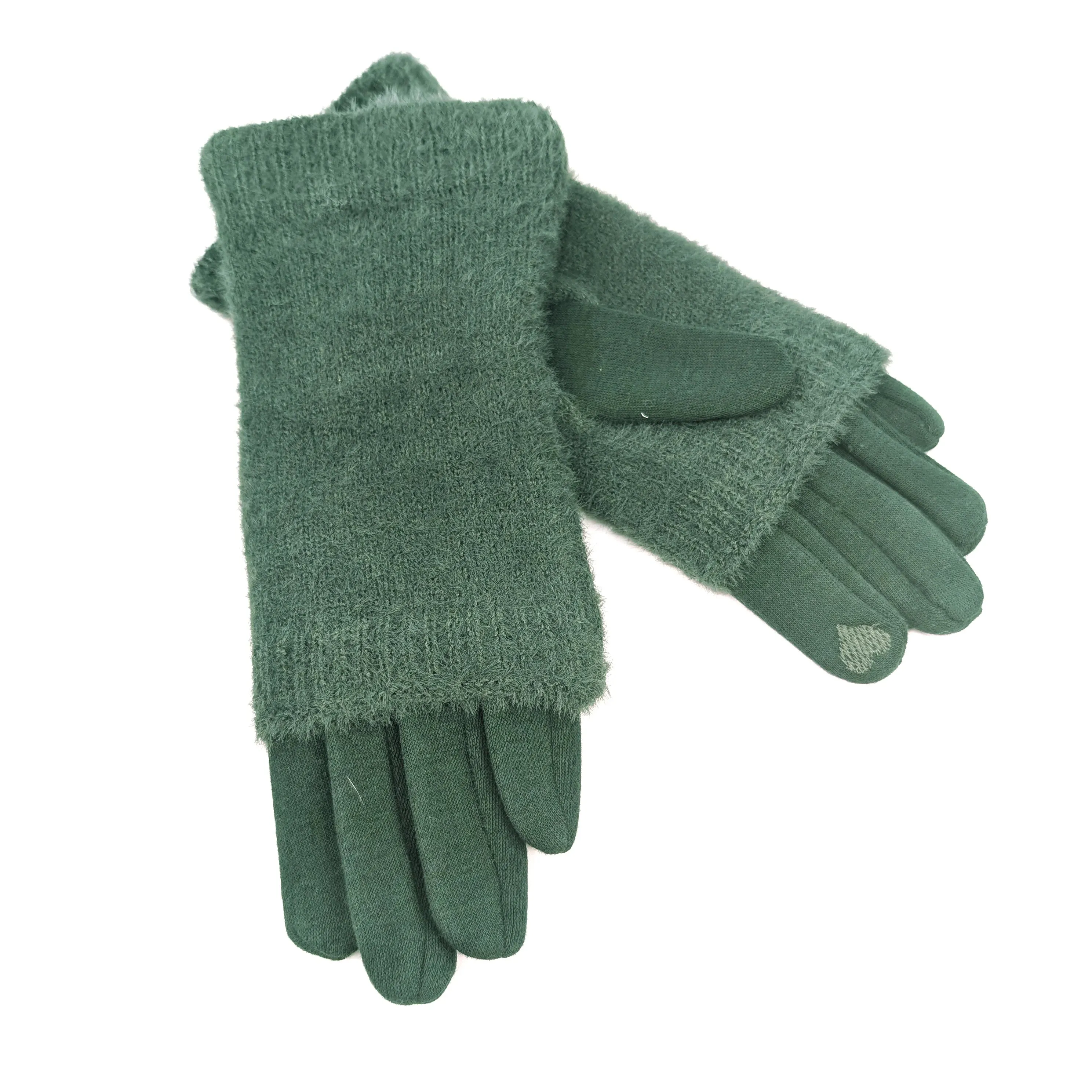 Black Ginger Hunter Green Faux Fur Two in One Gloves - 800-590