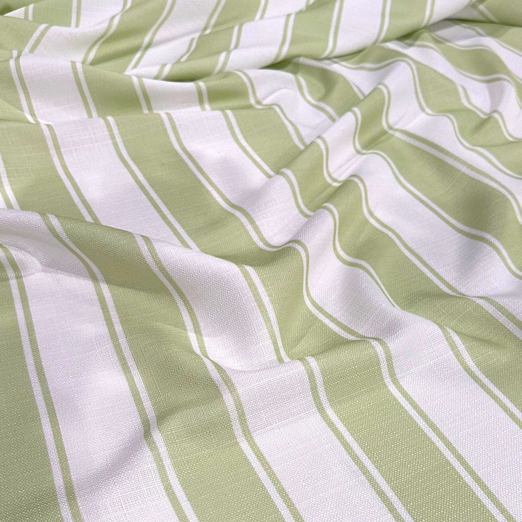 Cabana Stripe Table Linen in Sage / White