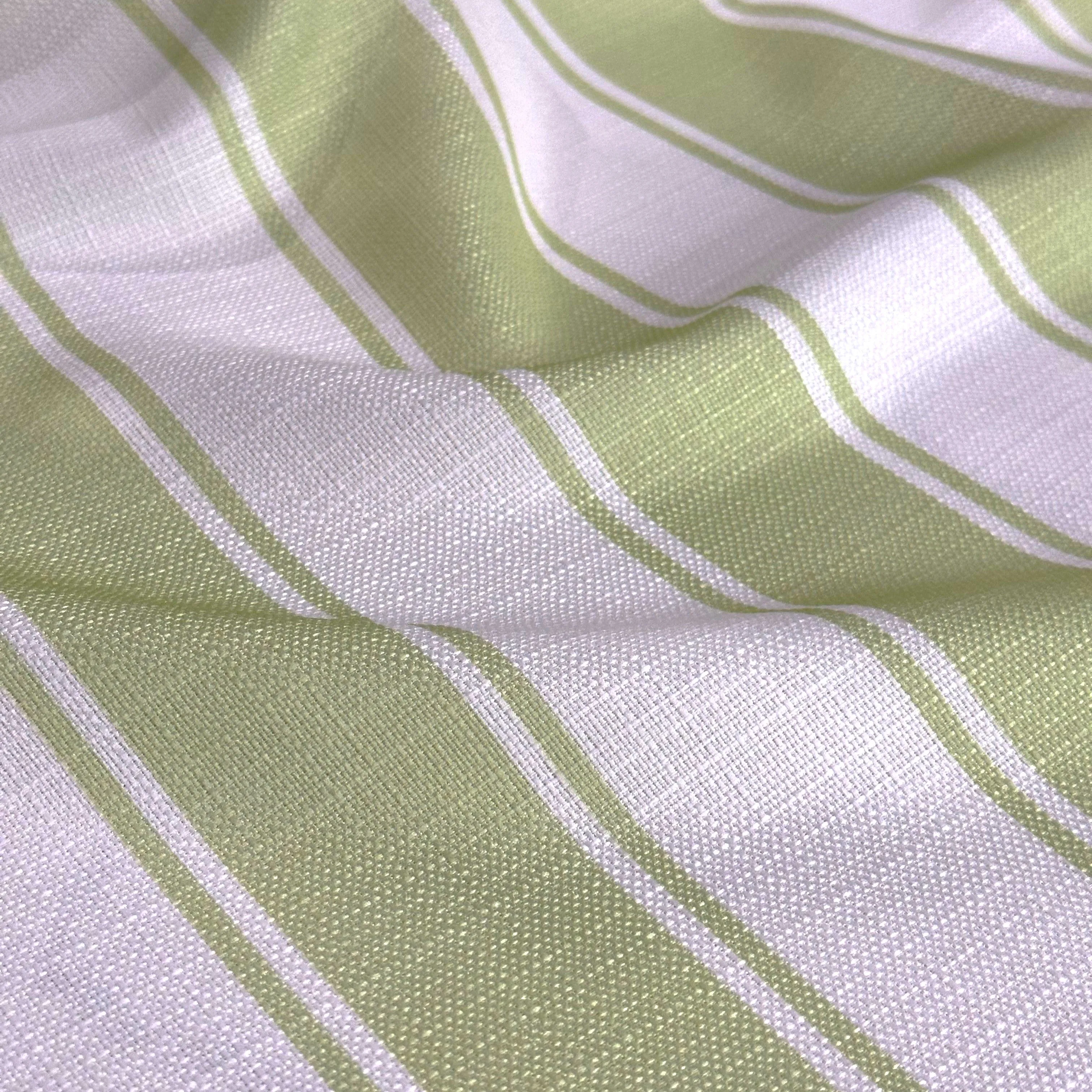 Cabana Stripe Table Linen in Sage / White