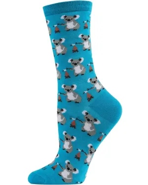 Camping Koalas (Lagoon) Women's Bamboo Crew Socks