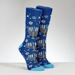 Chanukah Cozy Slipper Socks,metallic Menorahs,poly,adult, Carded