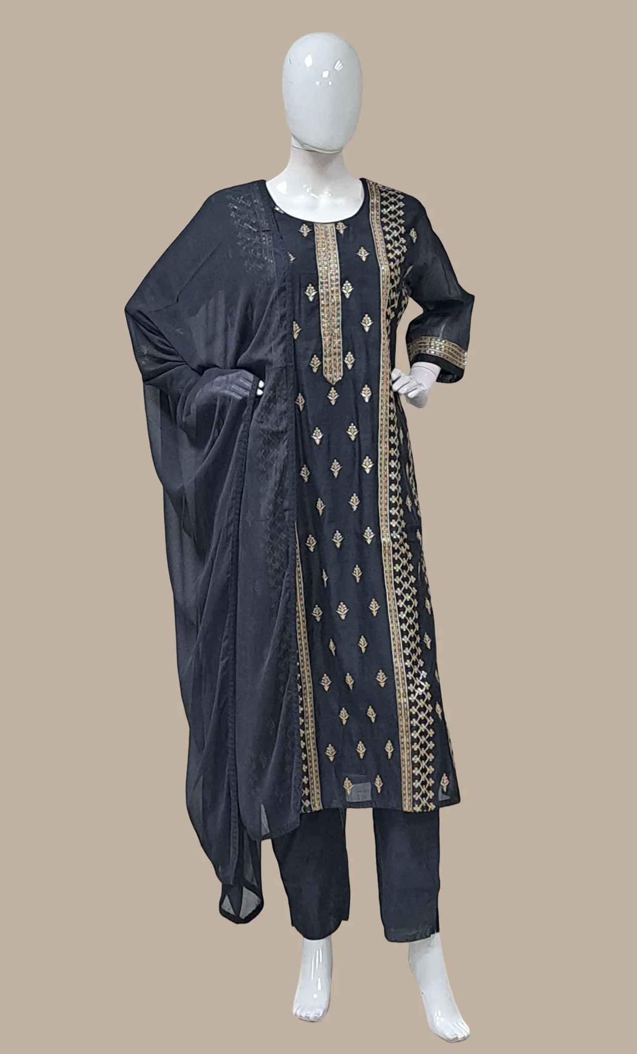 Charcoal Embroidered Punjabi