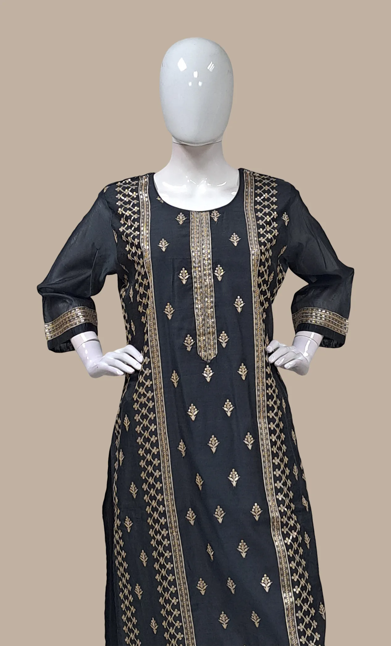 Charcoal Embroidered Punjabi