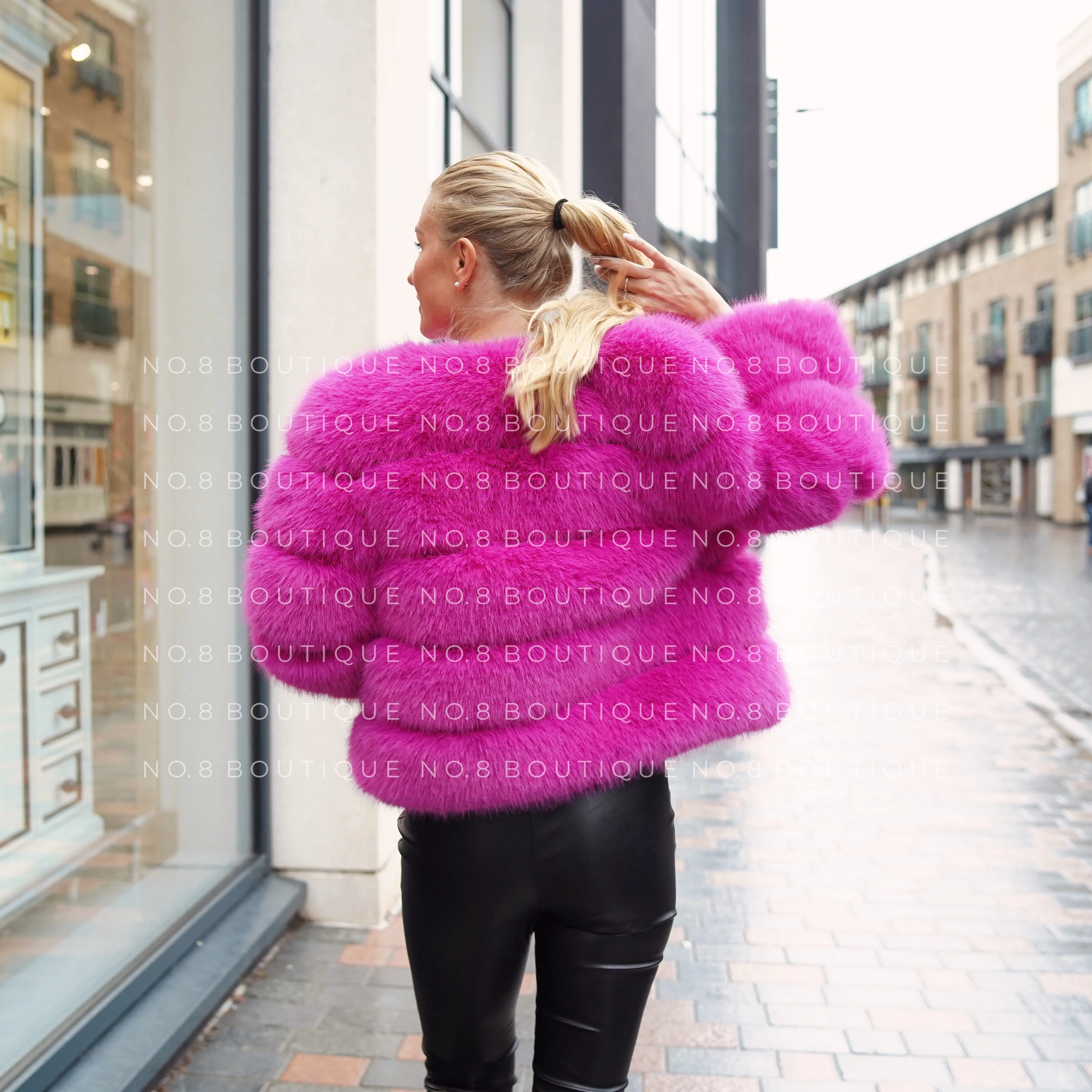 Classic 5 Row Magenta Pink Faux Fur Jacket