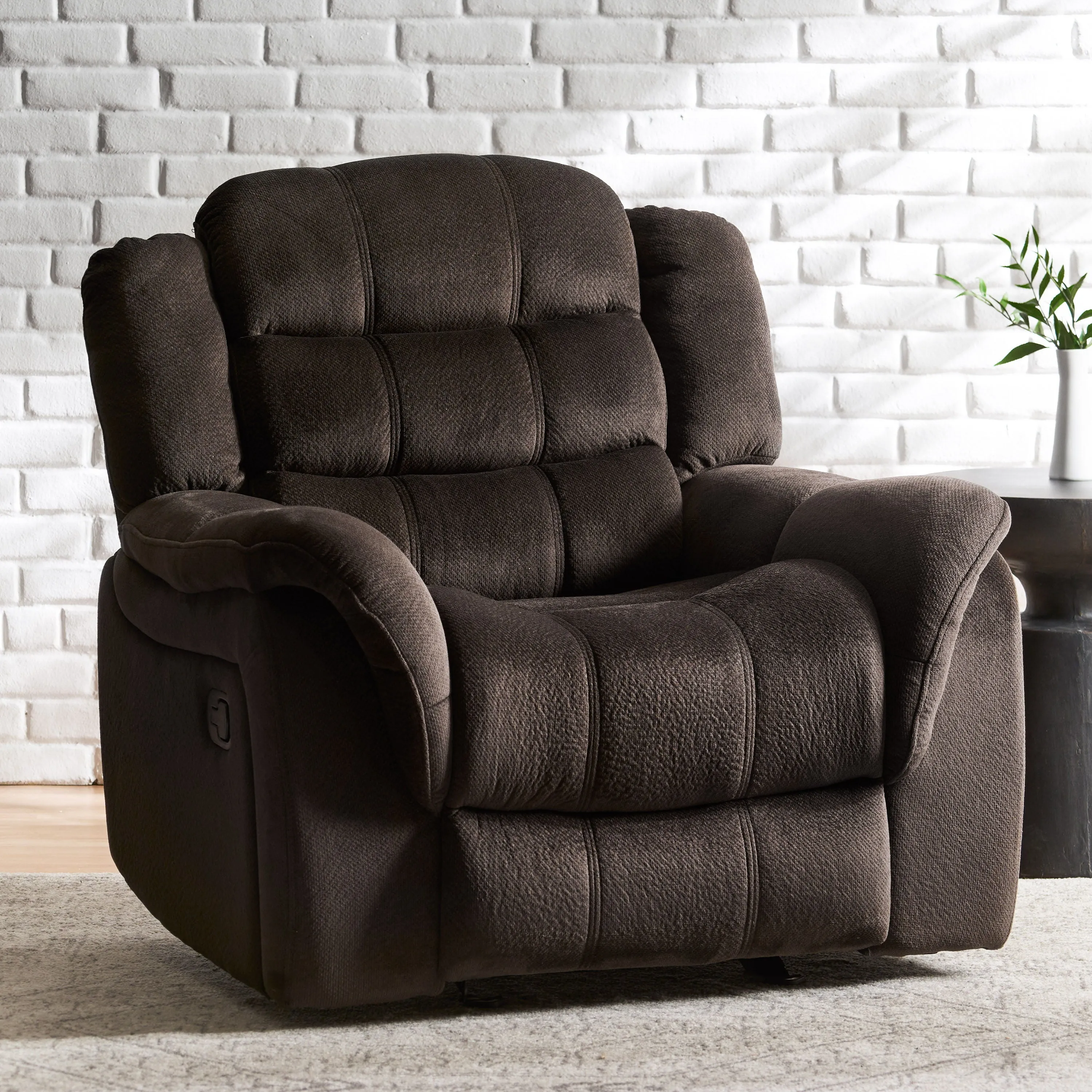 Classic Design, Plush Fabric, Glider Recliner