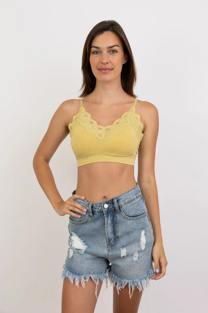 Comfort Chic Ribbed Lace Padded Bralette