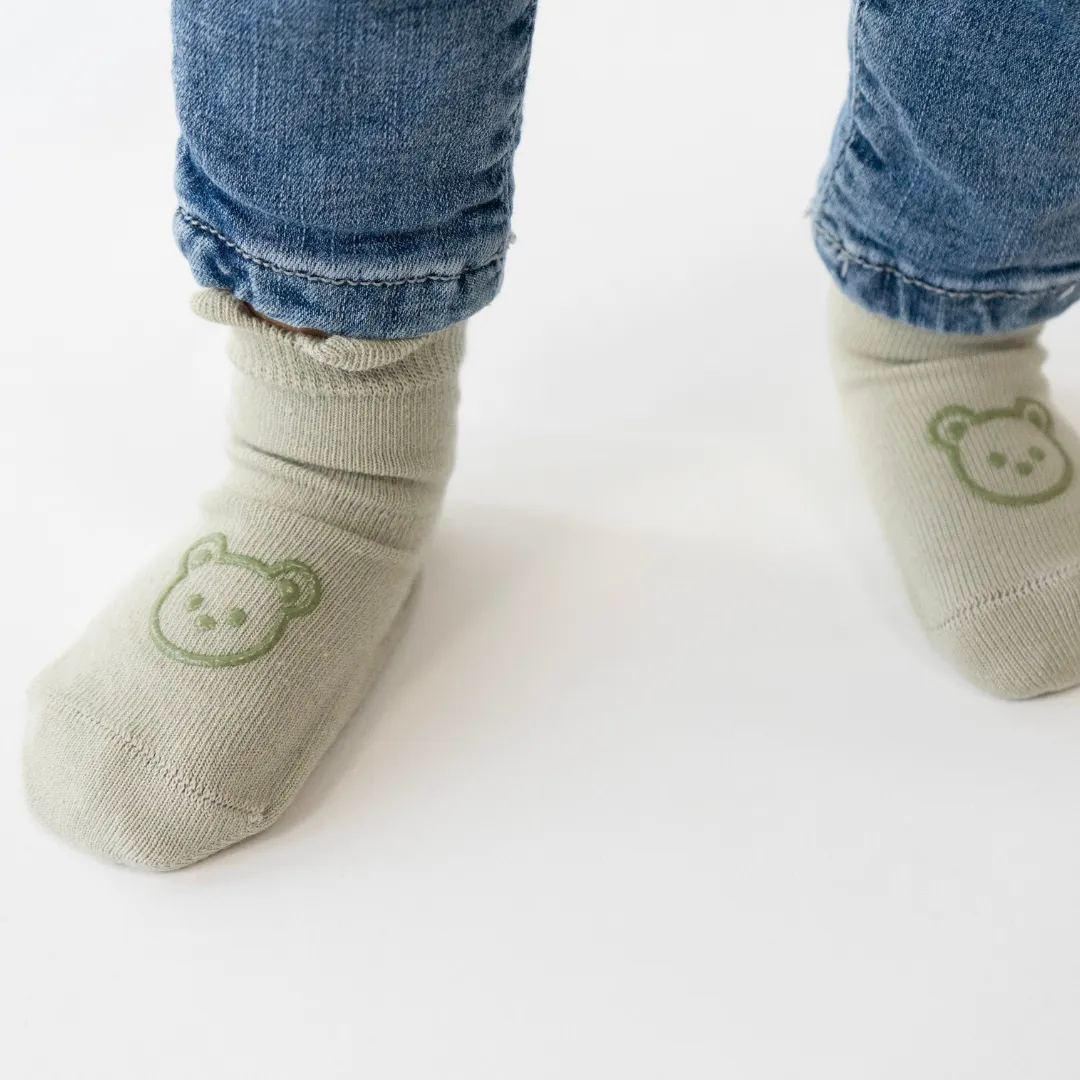 Cozy Non-Slip Socks (2 pack) - Sage / Beige