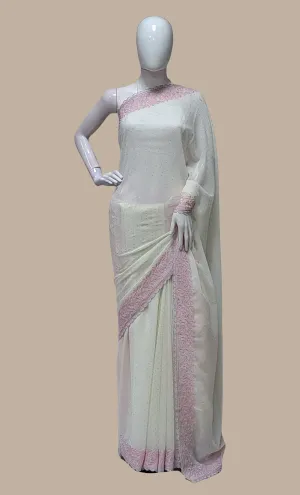 Cream Embroidered Sari