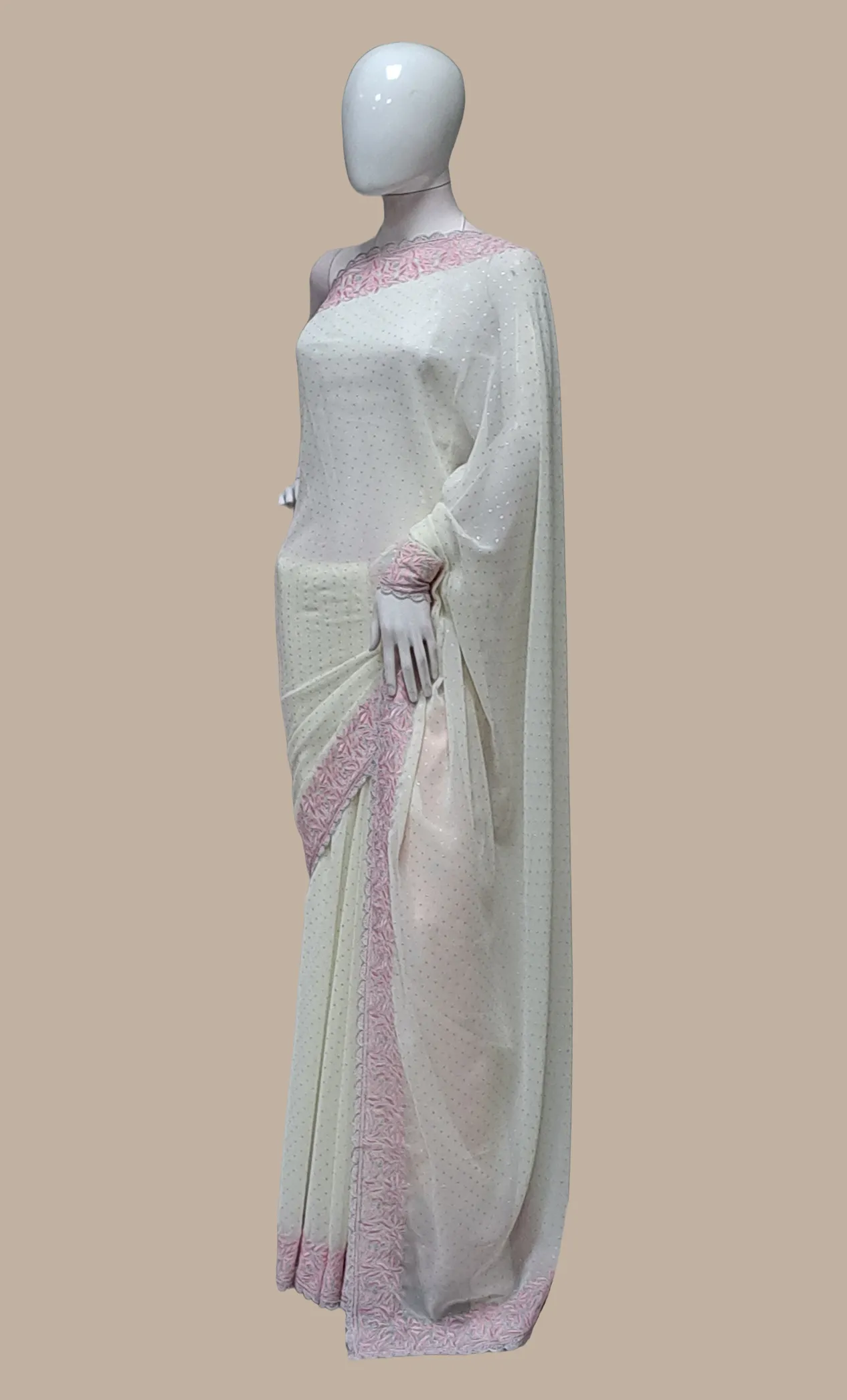 Cream Embroidered Sari