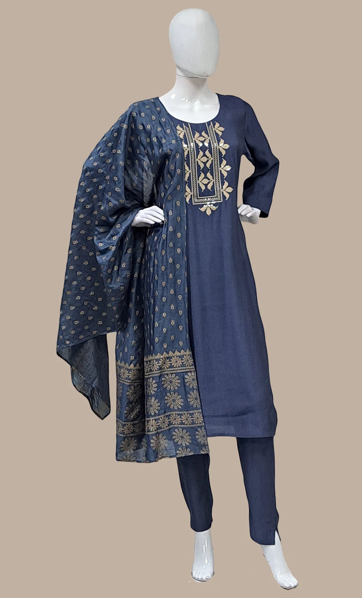 Dark Grey Embroidered Punjabi