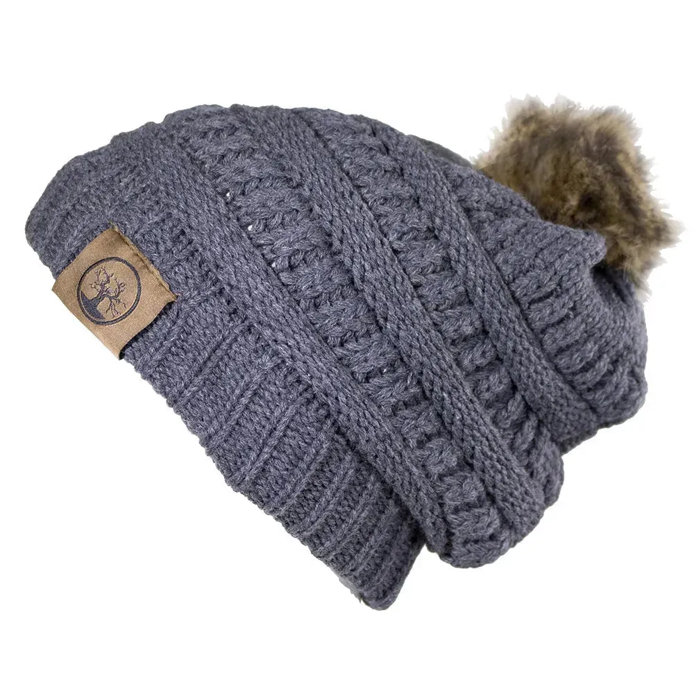 Deadwood Trading Brina- Slouch Beanie with Pom Pom - Winter Skull Cap for Women