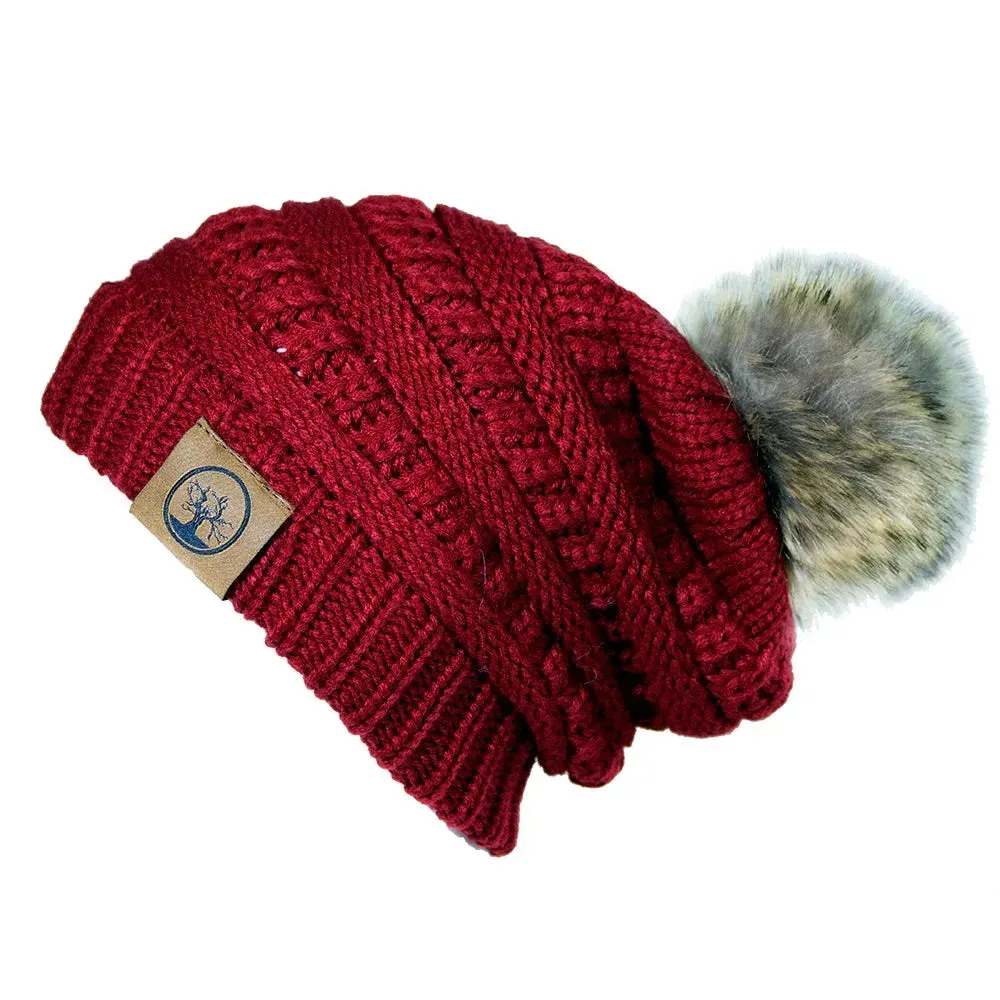 Deadwood Trading Brina- Slouch Beanie with Pom Pom - Winter Skull Cap for Women