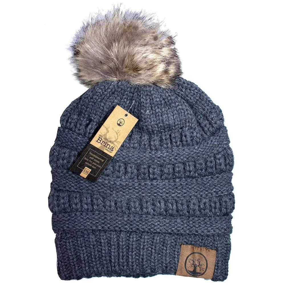 Deadwood Trading Brina- Slouch Beanie with Pom Pom - Winter Skull Cap for Women