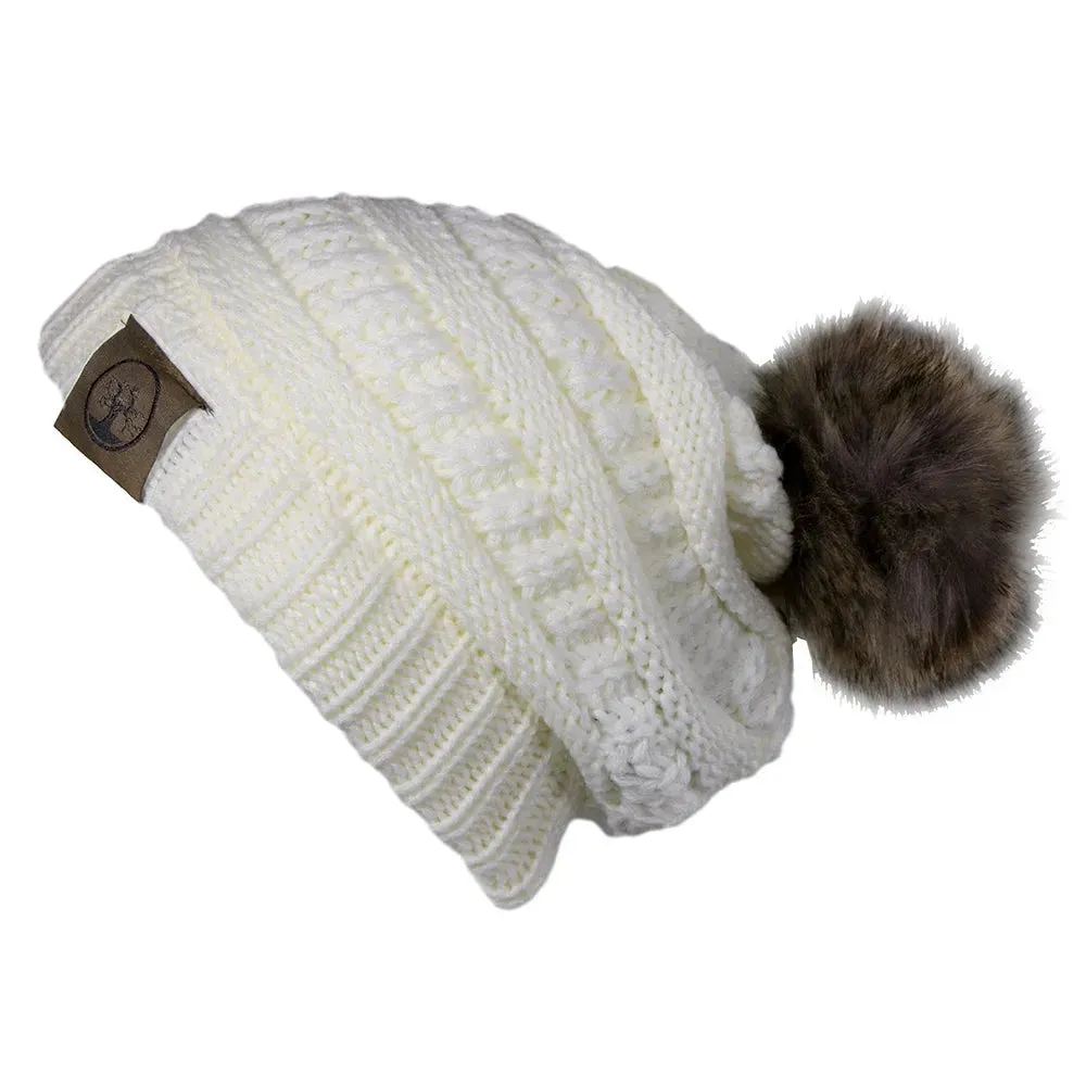 Deadwood Trading Brina- Slouch Beanie with Pom Pom - Winter Skull Cap for Women