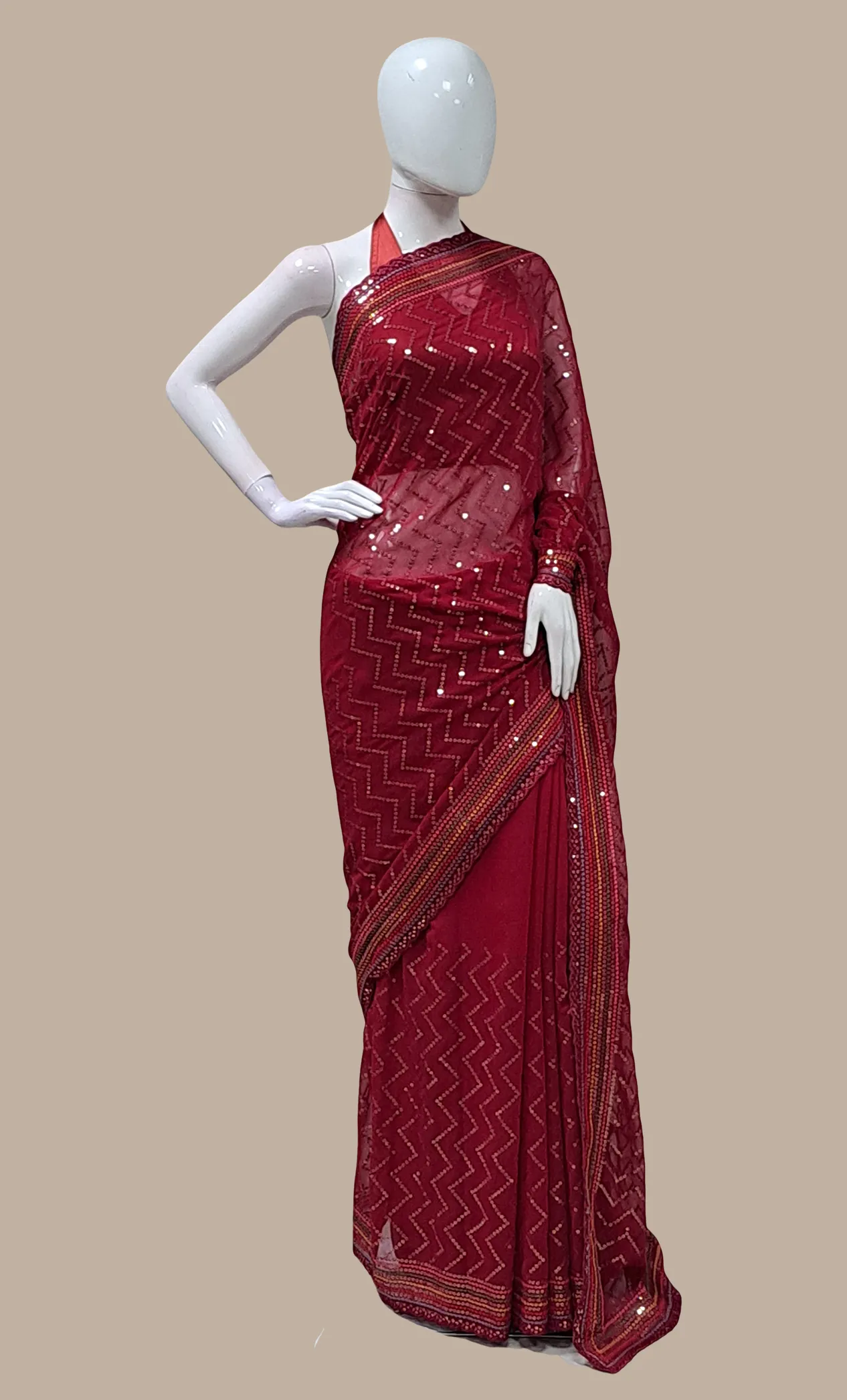 Deep Cherry Embroidered Sari