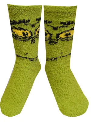 Dr. Seuss' Grinch Face Unisex Adult Fuzzy Slipper Socks