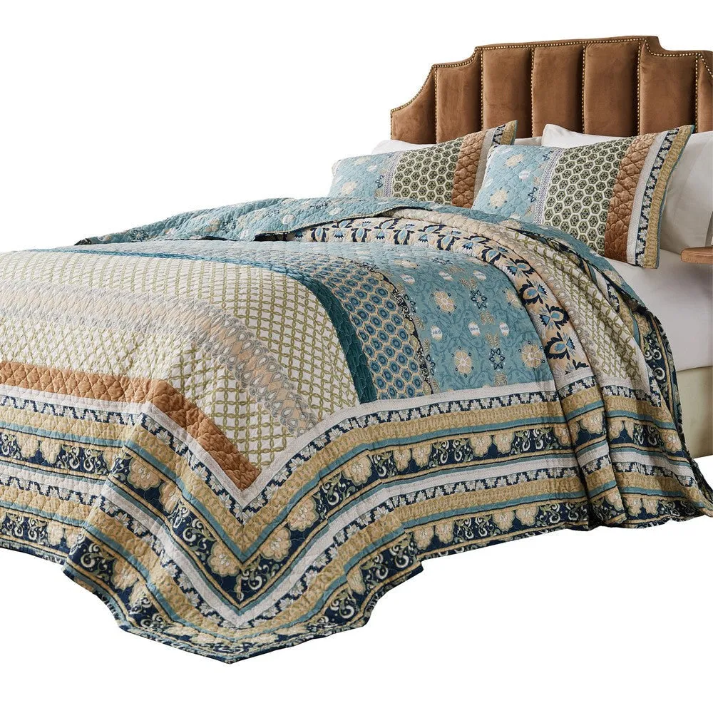 Ello 3pc Queen Bedspread and Pillow Sham Set, Bohemian Multicolor Print By Casagear Home