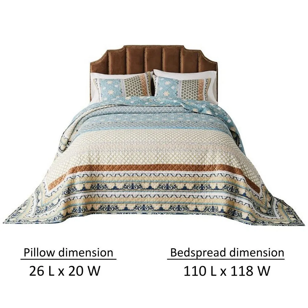 Ello 3pc Queen Bedspread and Pillow Sham Set, Bohemian Multicolor Print By Casagear Home