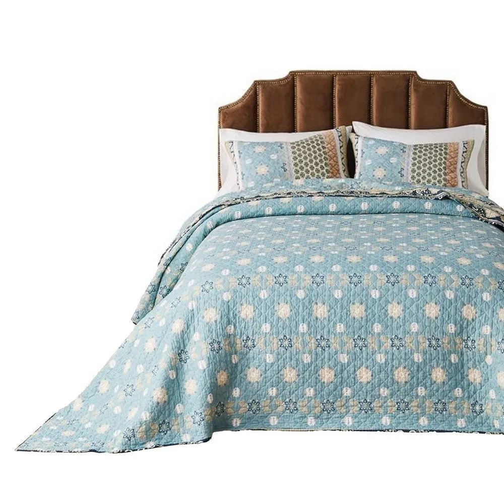 Ello 3pc Queen Bedspread and Pillow Sham Set, Bohemian Multicolor Print By Casagear Home