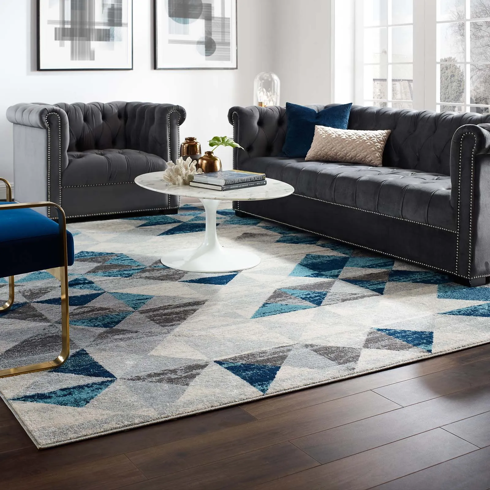 Entourage Elettra Distressed Geometric Triangle MosaicArea Rug