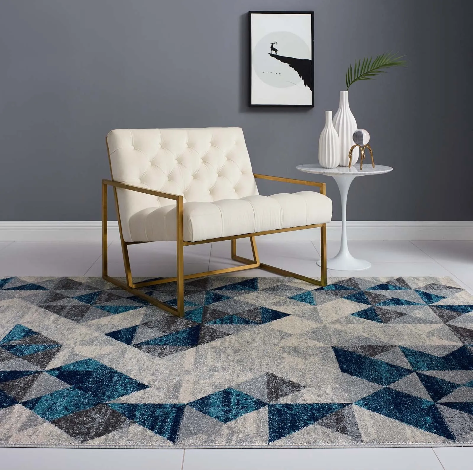 Entourage Elettra Distressed Geometric Triangle MosaicArea Rug