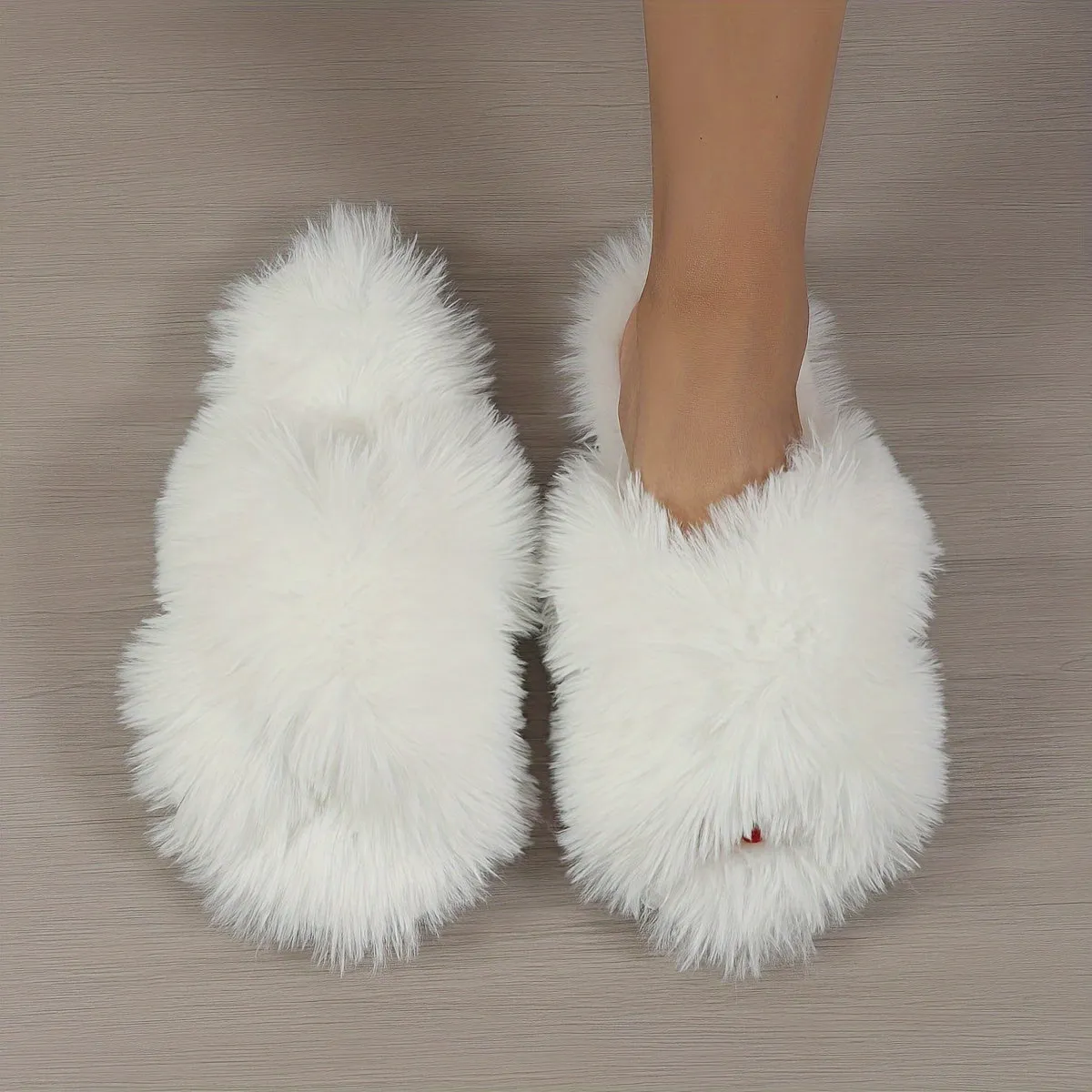 Fashion Plush Slippers, Plush Lined Fluffy Faux Fur Slides, Indoor Comfortable Antislip PVC Sole