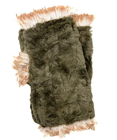 Fingerless / Texting Gloves, Reversible - Cuddly Faux Fur in Army Green