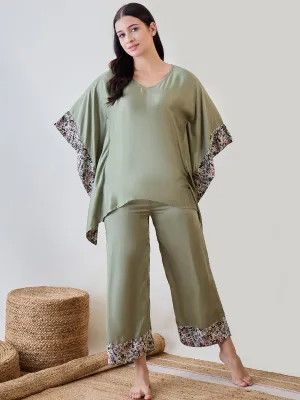 Floral Bordered Pastel Green Soft Modal Lounge Set