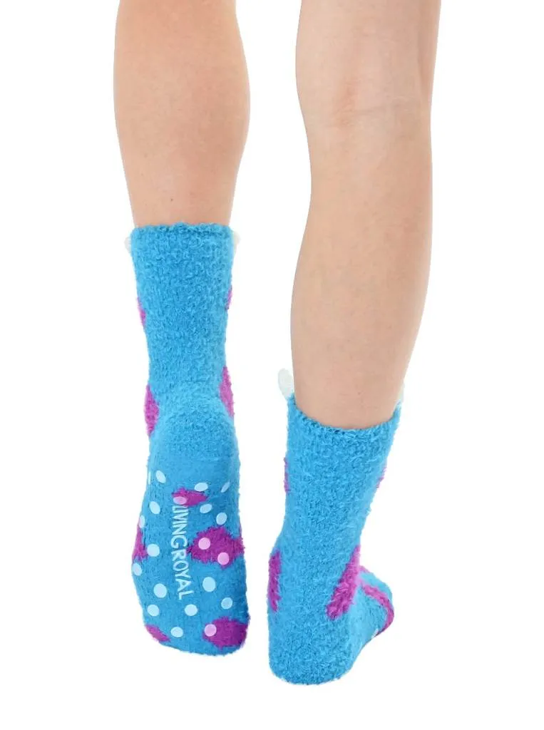 Fuzzy Blue One-Eyed Monster Crew Socks by Living Royal *