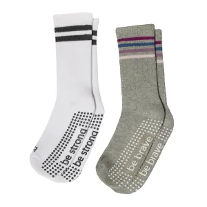 Girls 2 Pack Grip Crew Socks 4T-6T (Nala)