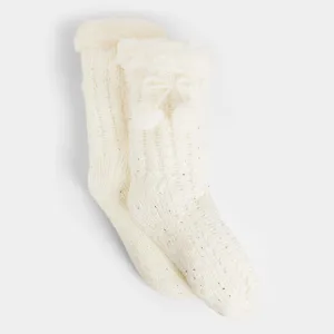 Glitzy Slipper Socks - Winter White