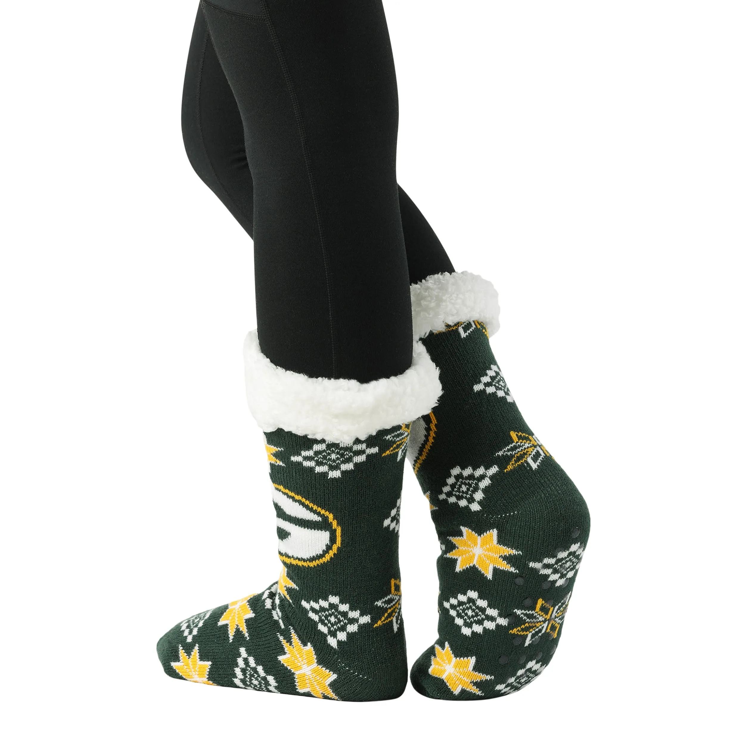 Green Bay Packers Ugly Christmas Footy Slippers, Women's 6-10