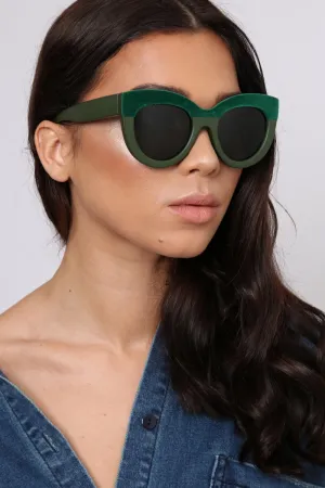 Green Faux Suede Top Retro Sunglasses - Devan