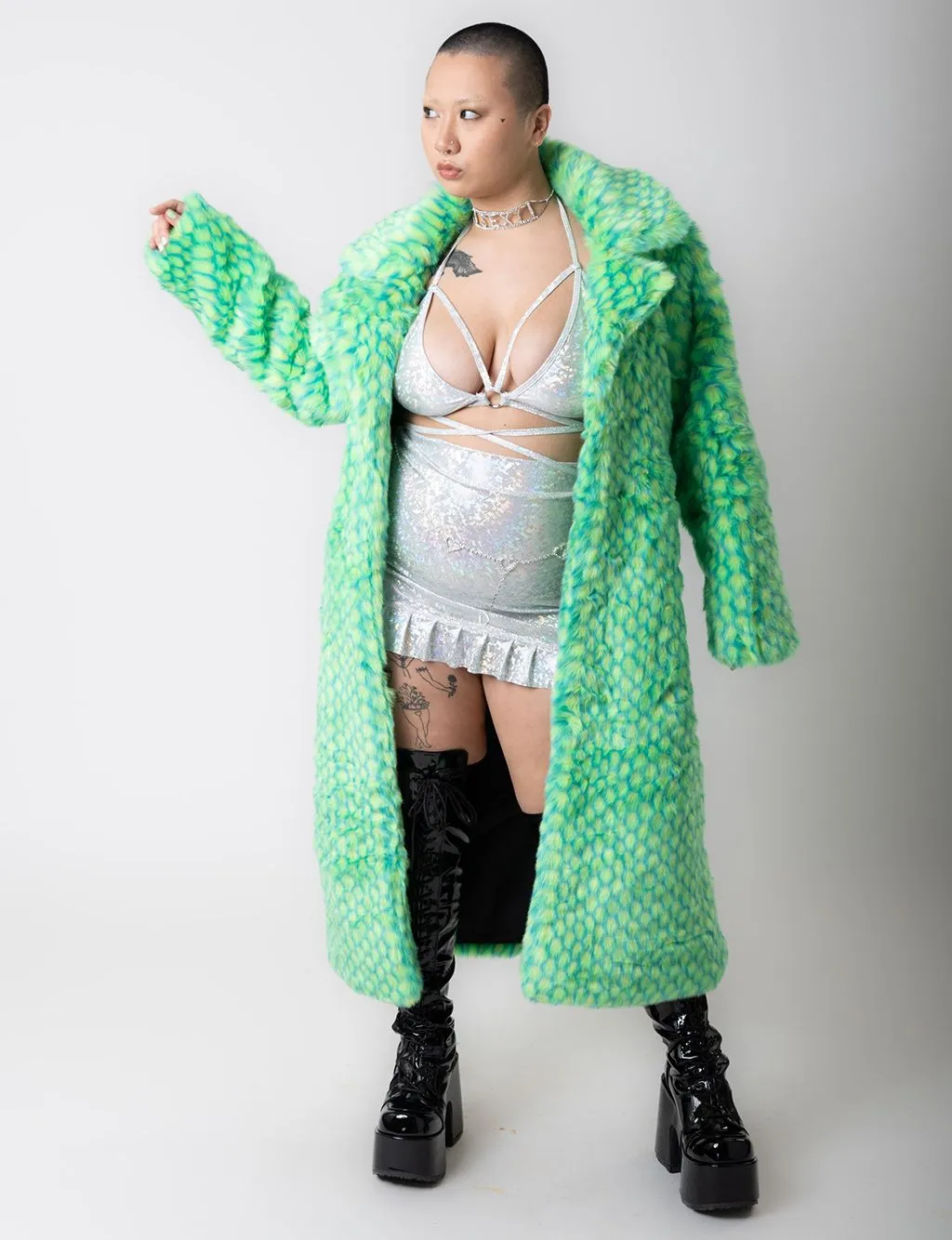 GREEN MERMAID FAUX FUR JACKET - LONG LENGTH ✰ MADE 4 U ✰