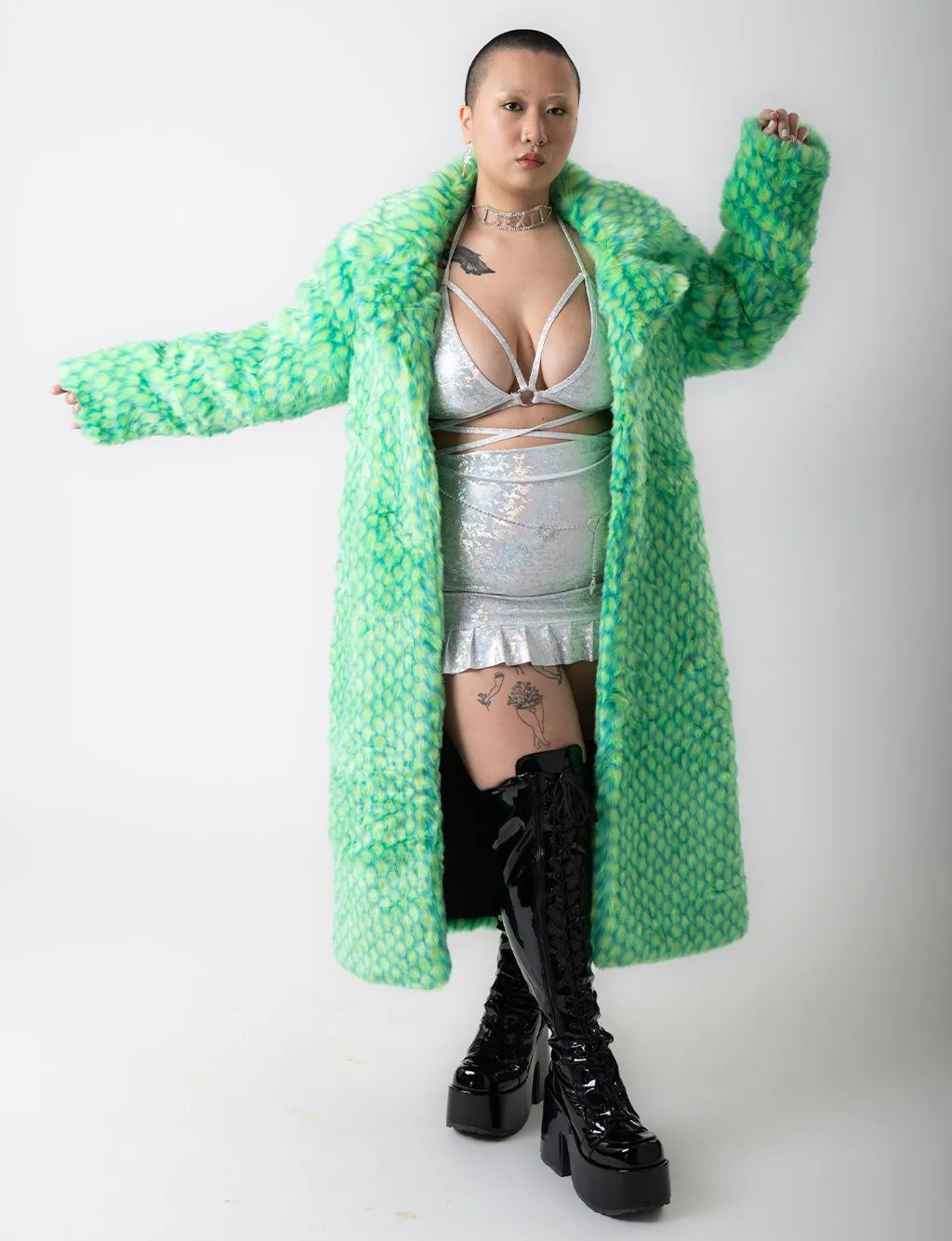 GREEN MERMAID FAUX FUR JACKET - LONG LENGTH ✰ MADE 4 U ✰