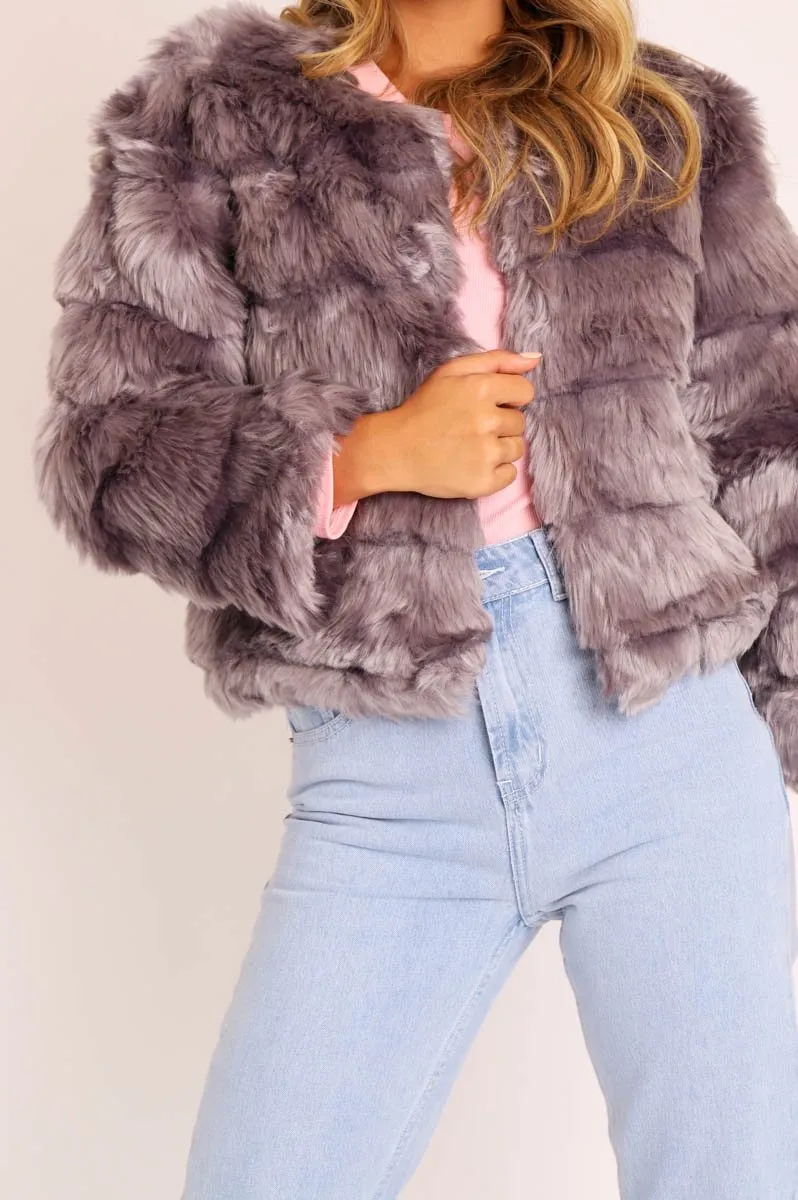 Grey Faux Fur Jacket - Estelle