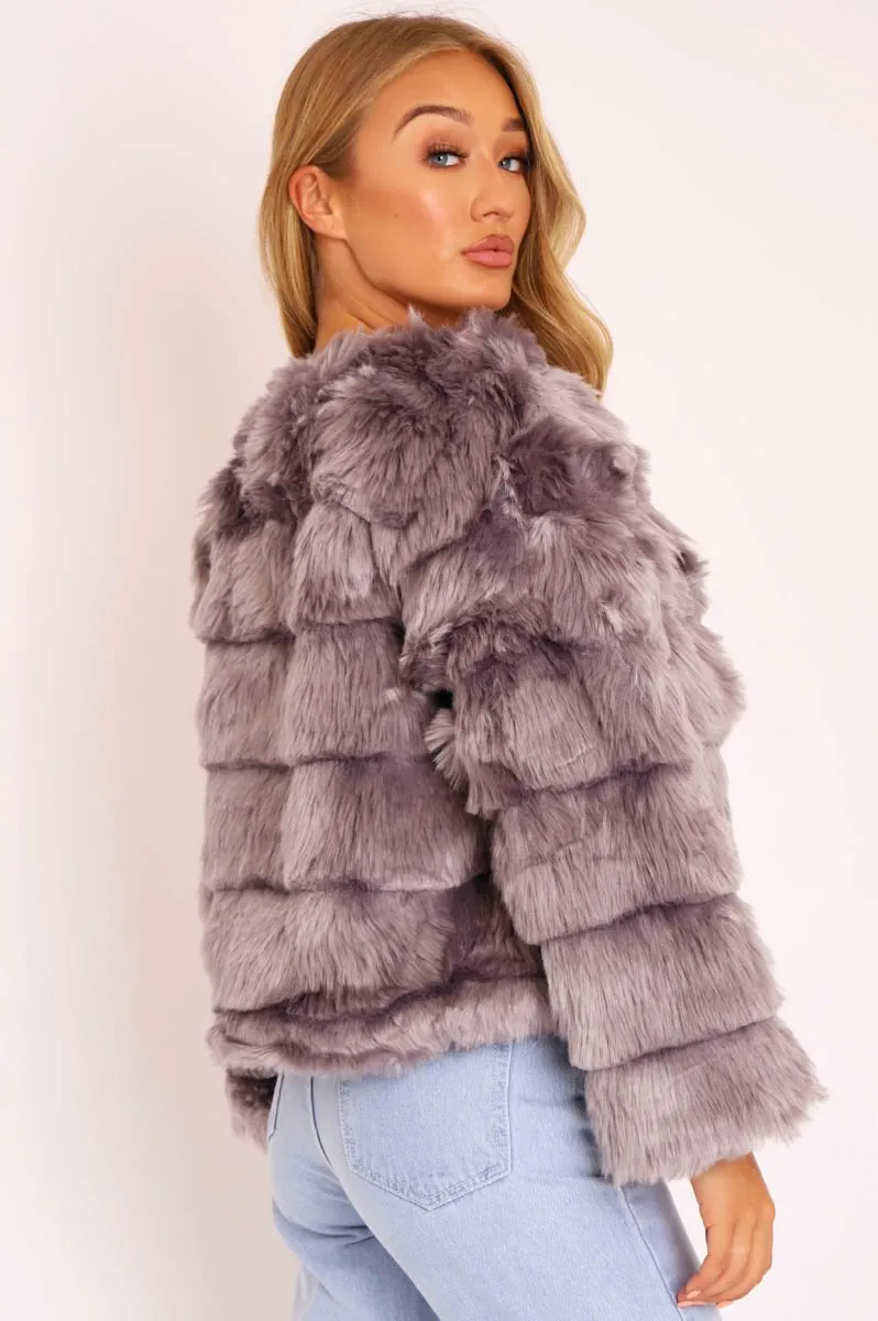 Grey Faux Fur Jacket - Estelle