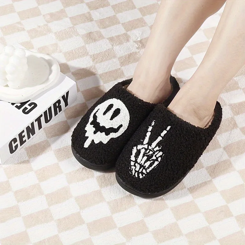 Halloween Cartoon Pattern Home Slippers, Soft Sole Bedroom Plush Lined Cozy Shoes, Non-slip Floor Mute Slippers, Winter & Autumn